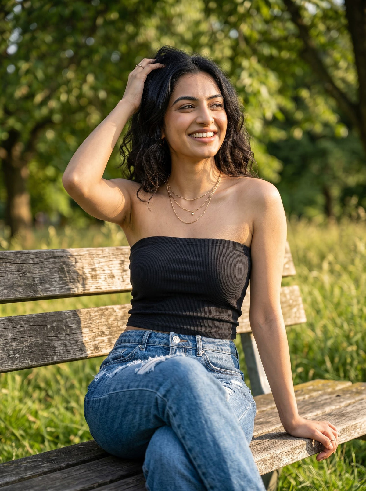 Ribbed Bandeau Tube Top — Black