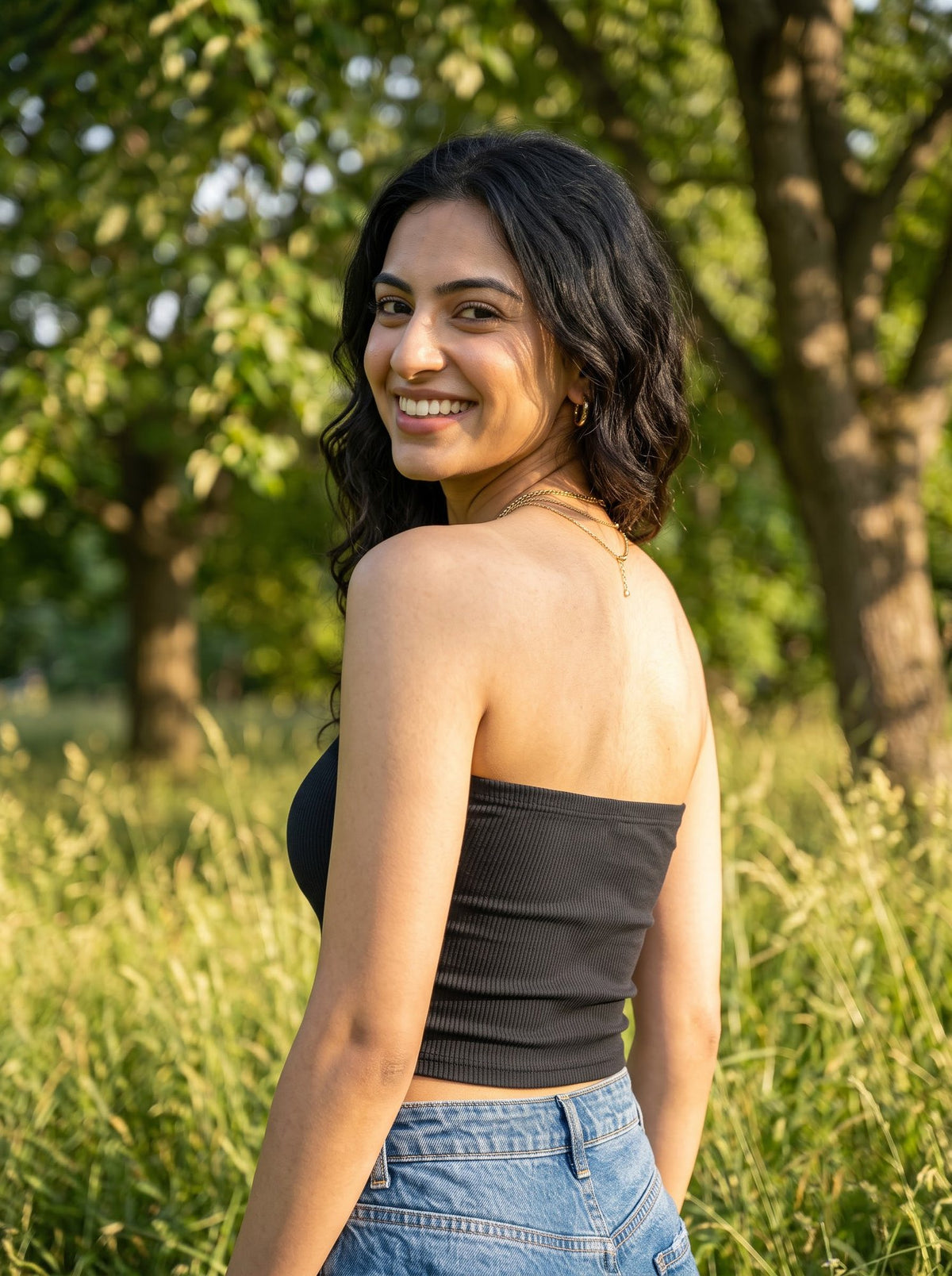 Ribbed Bandeau Tube Top — Black