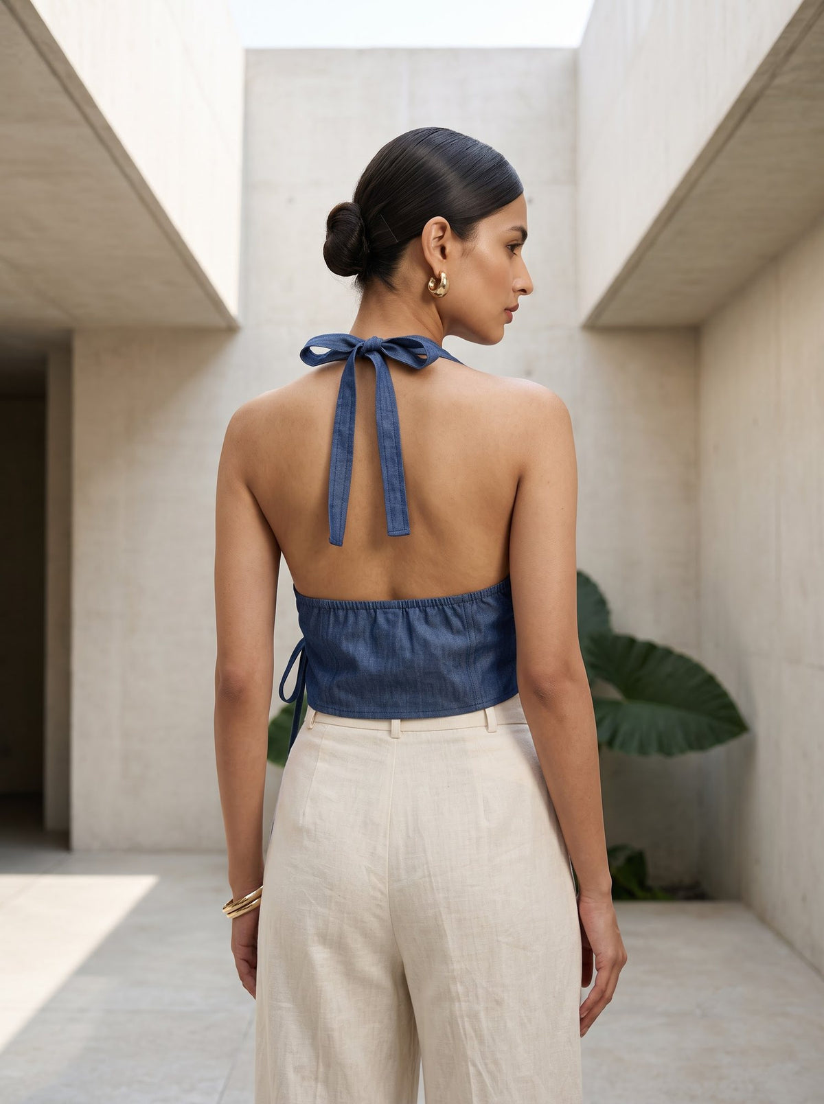 Chambray Wrap Tie Top
