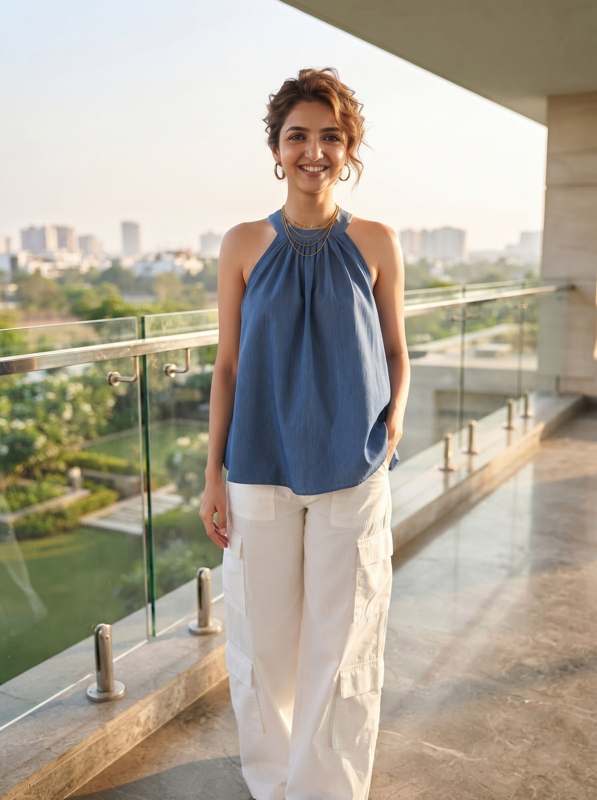 Chambray Halter Swing Top