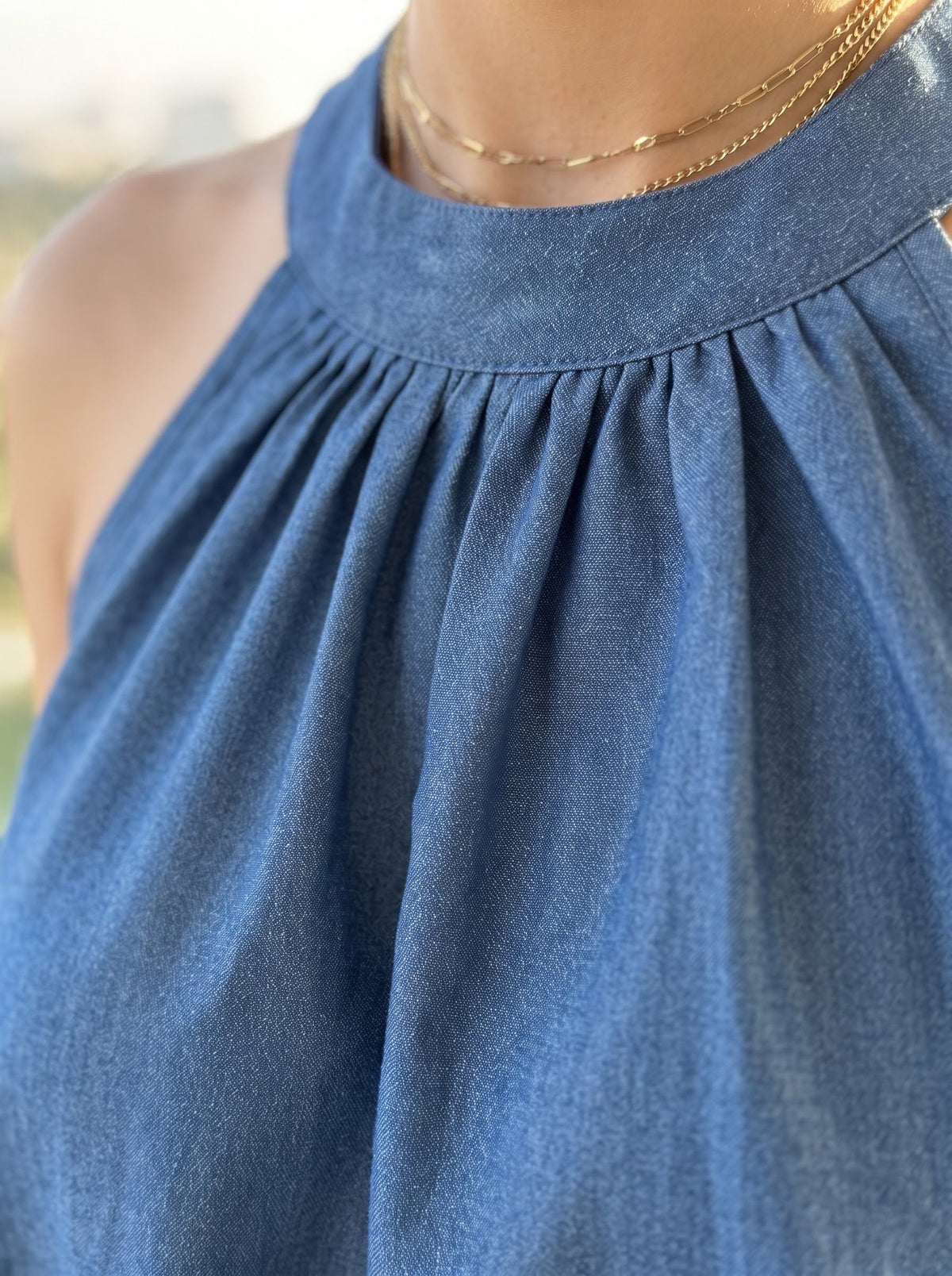 Chambray Halter Swing Top