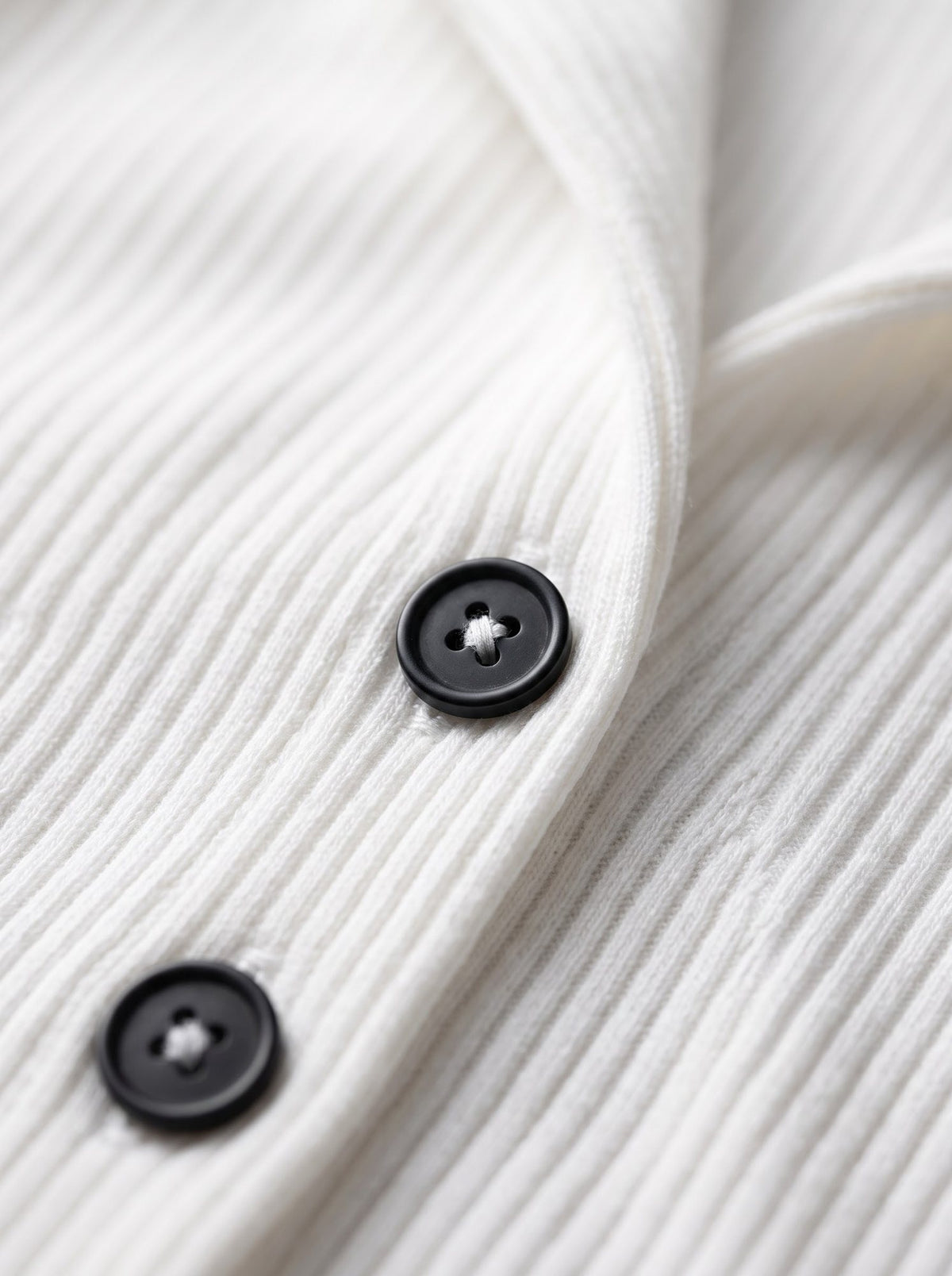 Ribbed Button-Front Polo Top — White