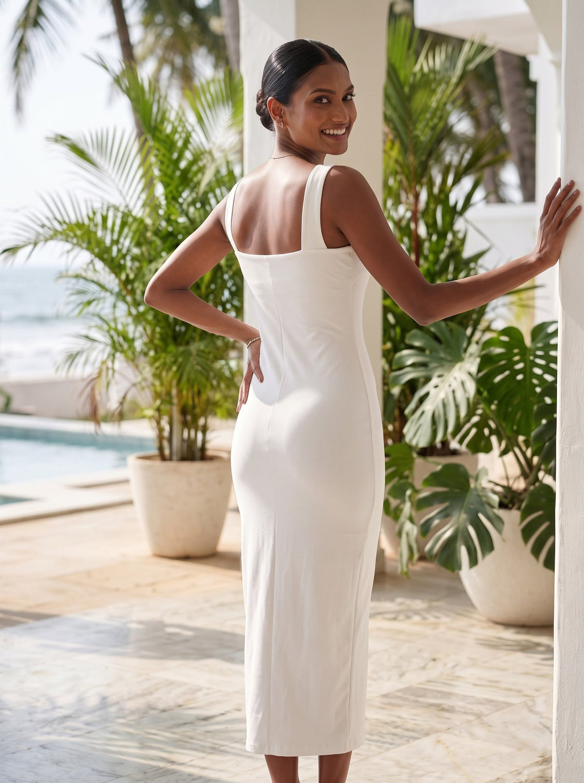 Bronze Rhinestone Column Maxi — White