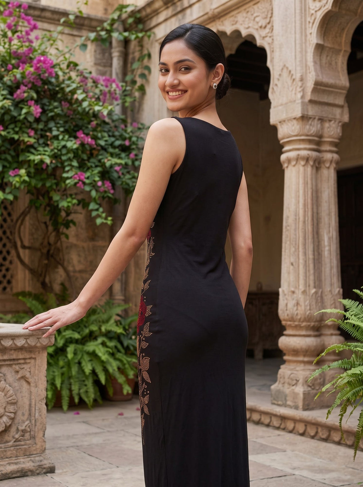 Rose Embellished Maxi — Black