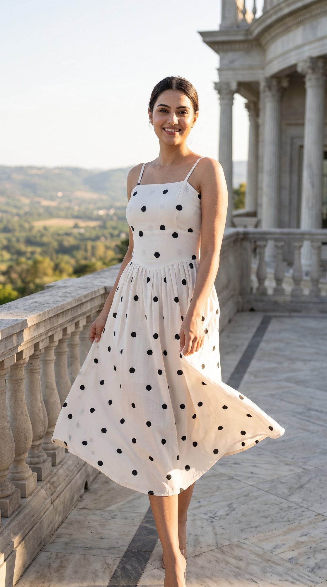 Polka Dot Strappy Midi Dress