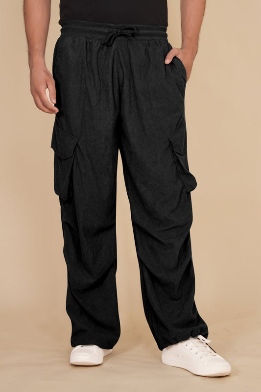 Black Corduroy Baggy Cargo Pants