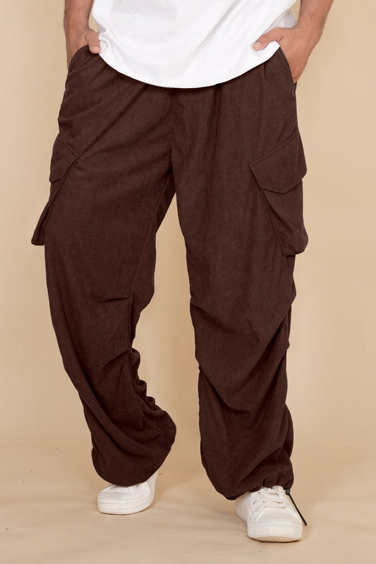 Brown Corduroy Baggy Cargo Pants