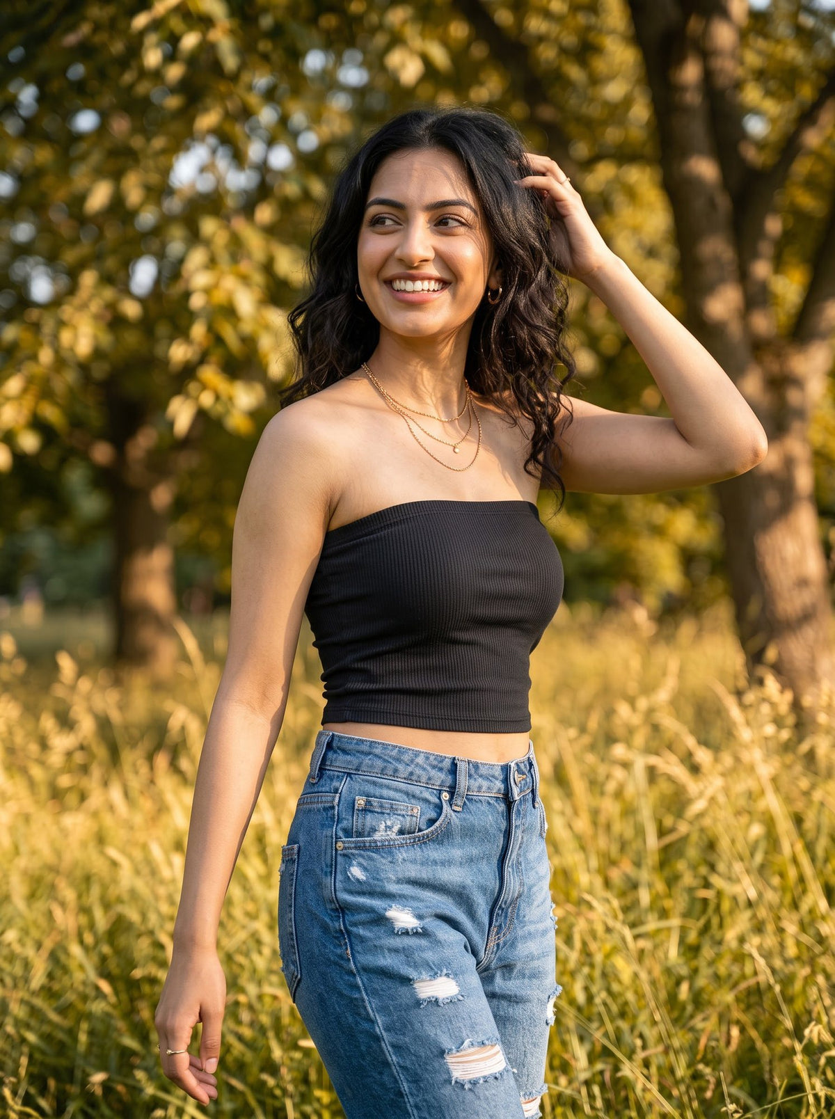 Ribbed Bandeau Tube Top — Black