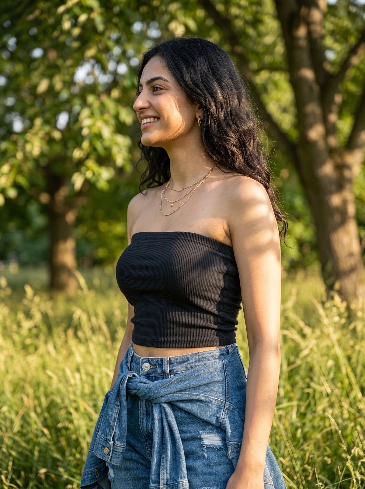 Ribbed Bandeau Tube Top — Black