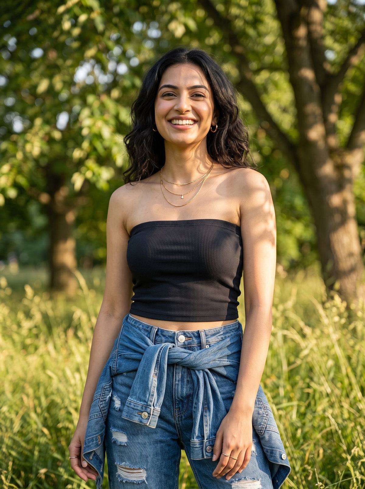 Ribbed Bandeau Tube Top — Black
