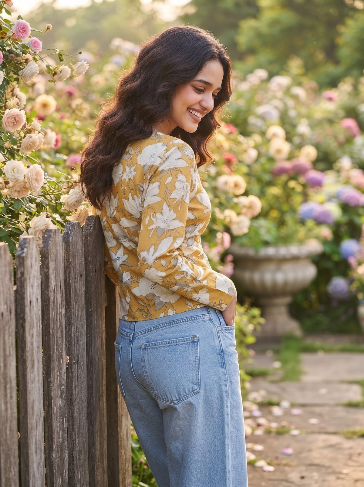 Marigold Floral Cotton Blouson Top