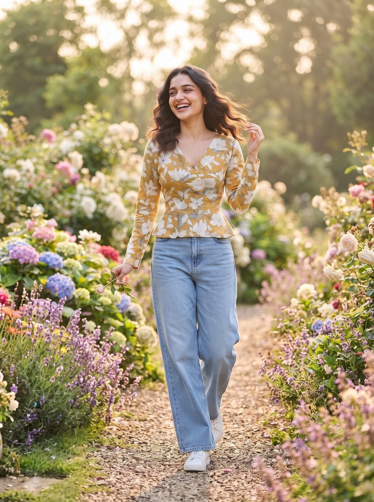 Marigold Floral Cotton Blouson Top