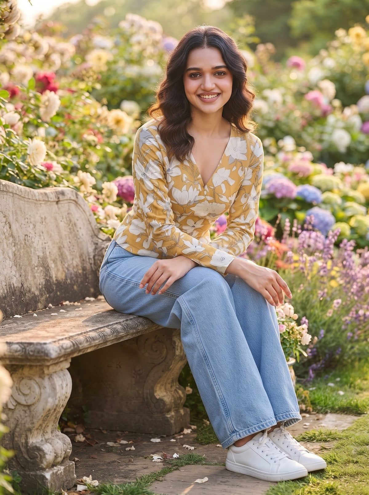 Marigold Floral Cotton Blouson Top
