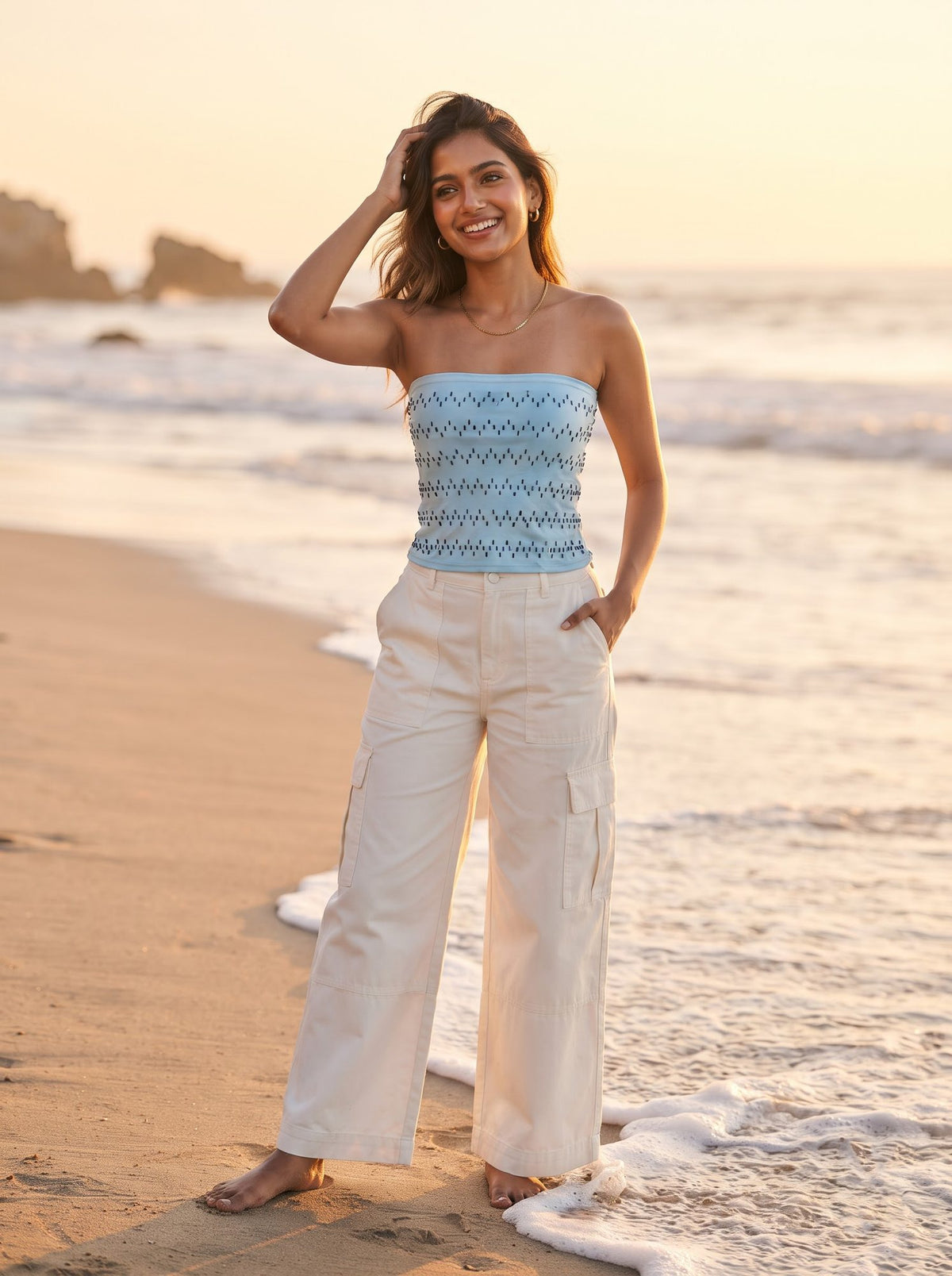 Smocked Bandeau Top — Cornflower