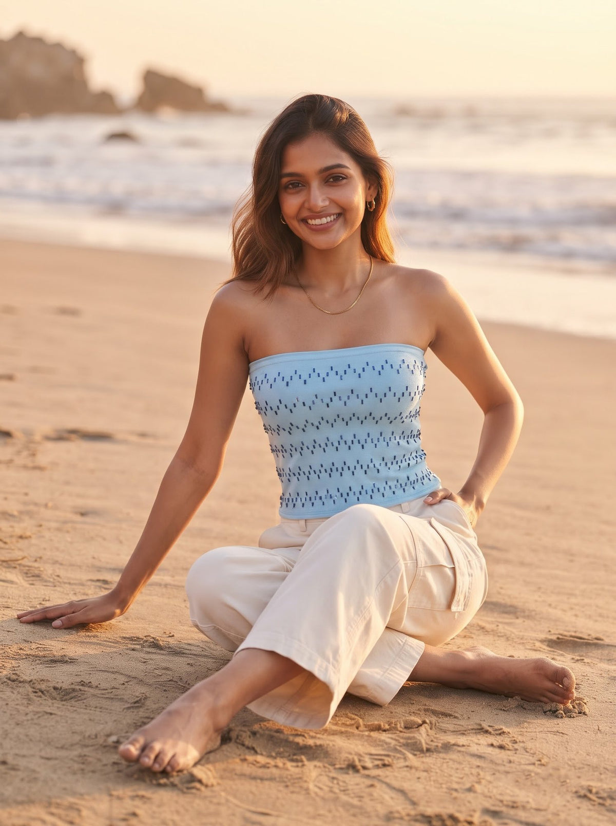 Smocked Bandeau Top — Cornflower