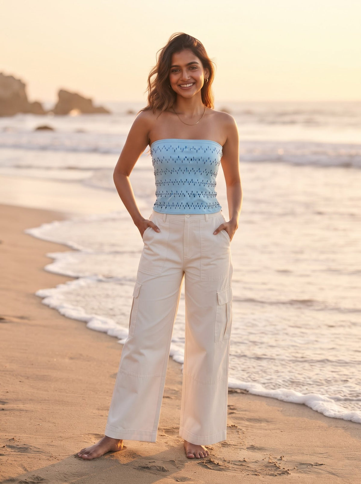 Smocked Bandeau Top — Cornflower