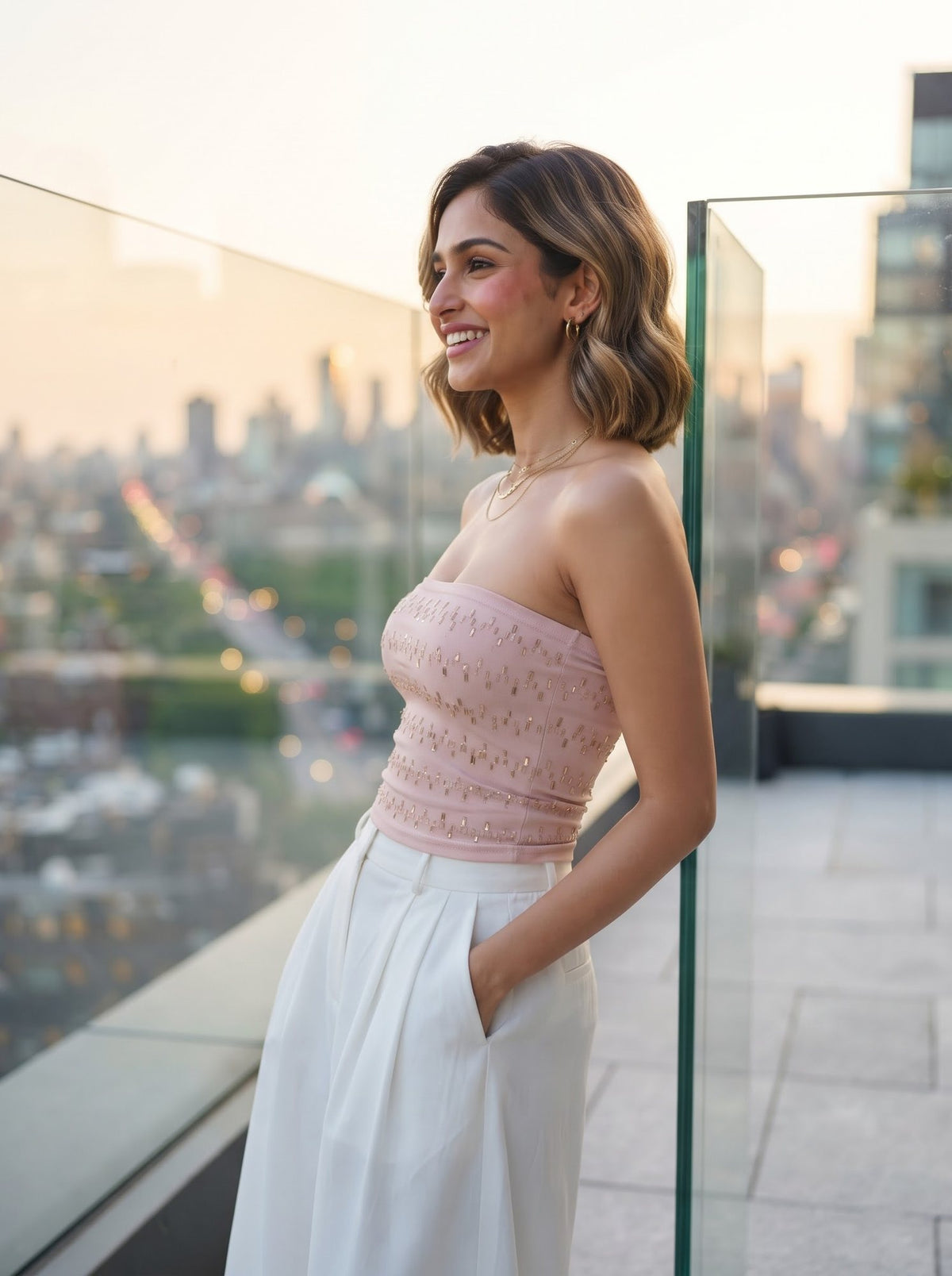 Smocked Bandeau Top — Blush