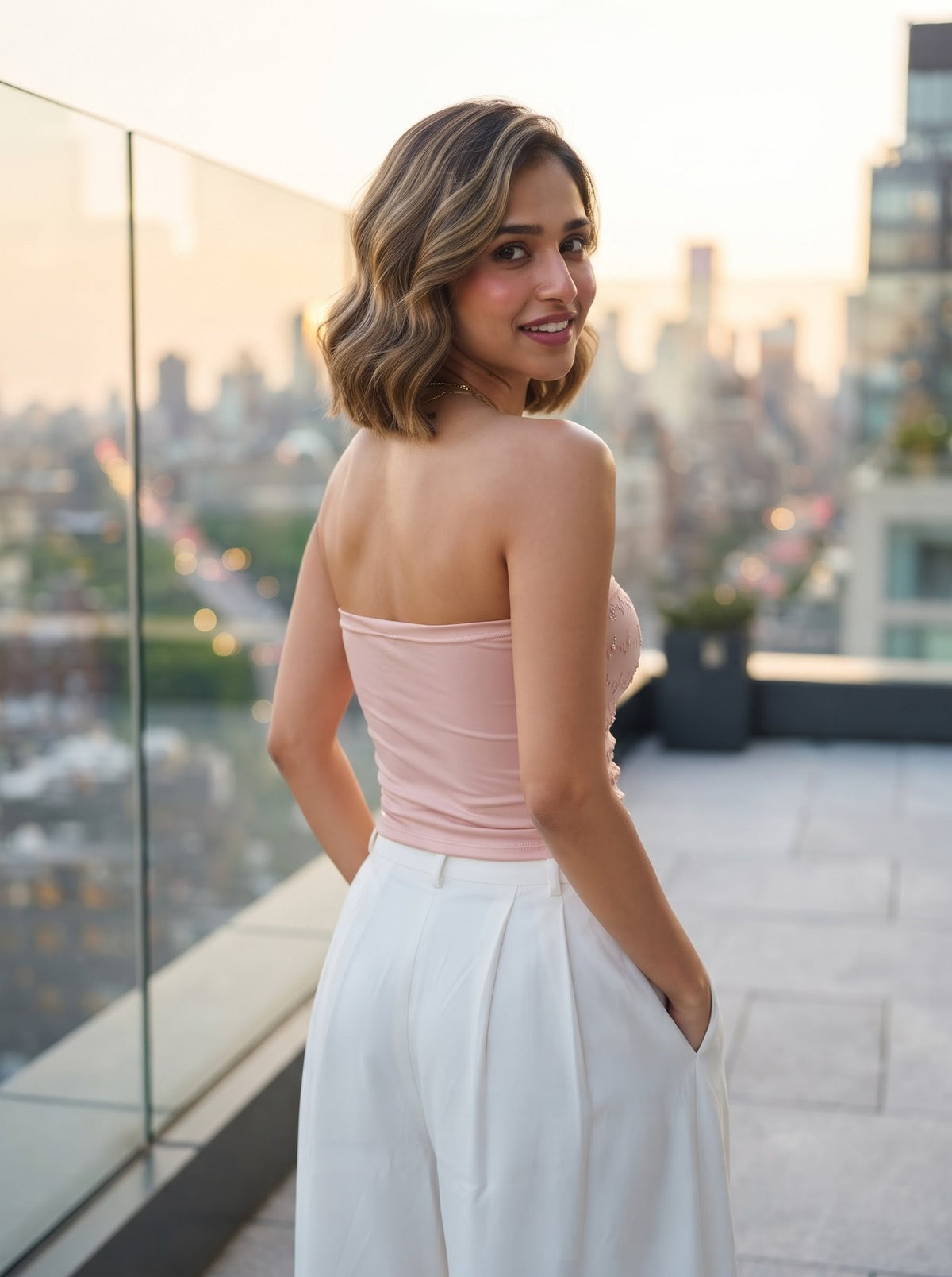 Smocked Bandeau Top — Blush