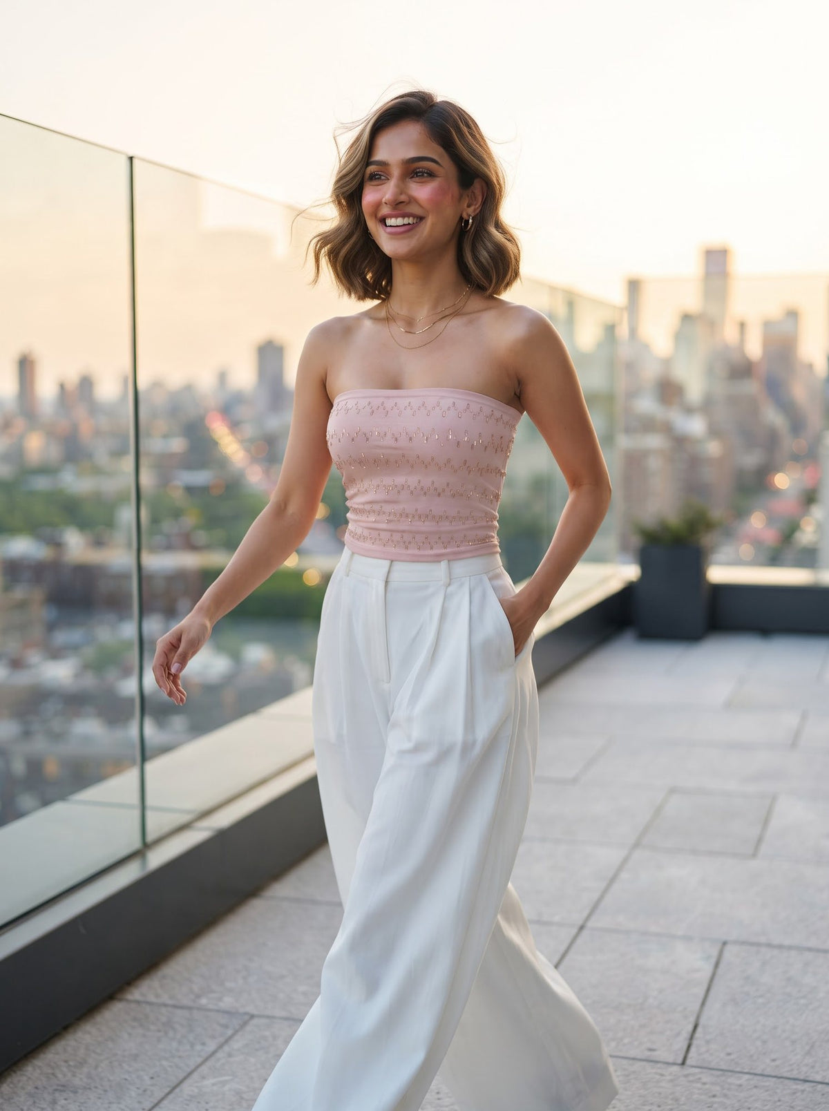Smocked Bandeau Top — Blush