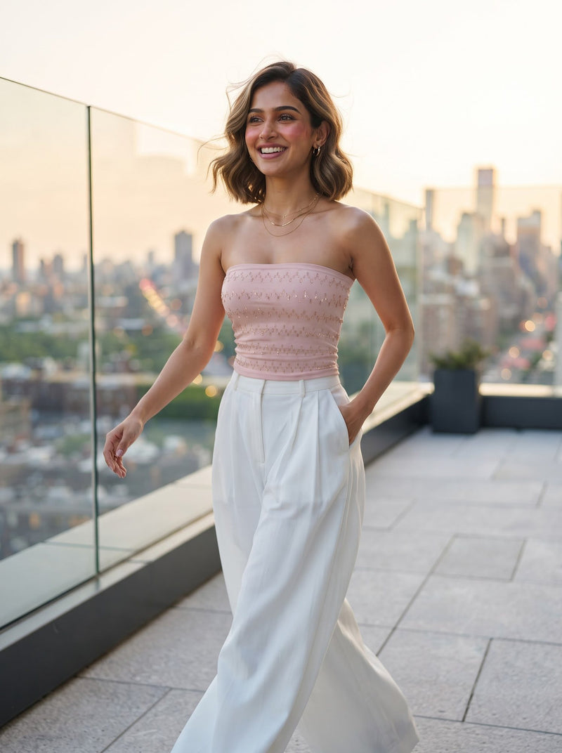 Smocked Bandeau Top — Blush