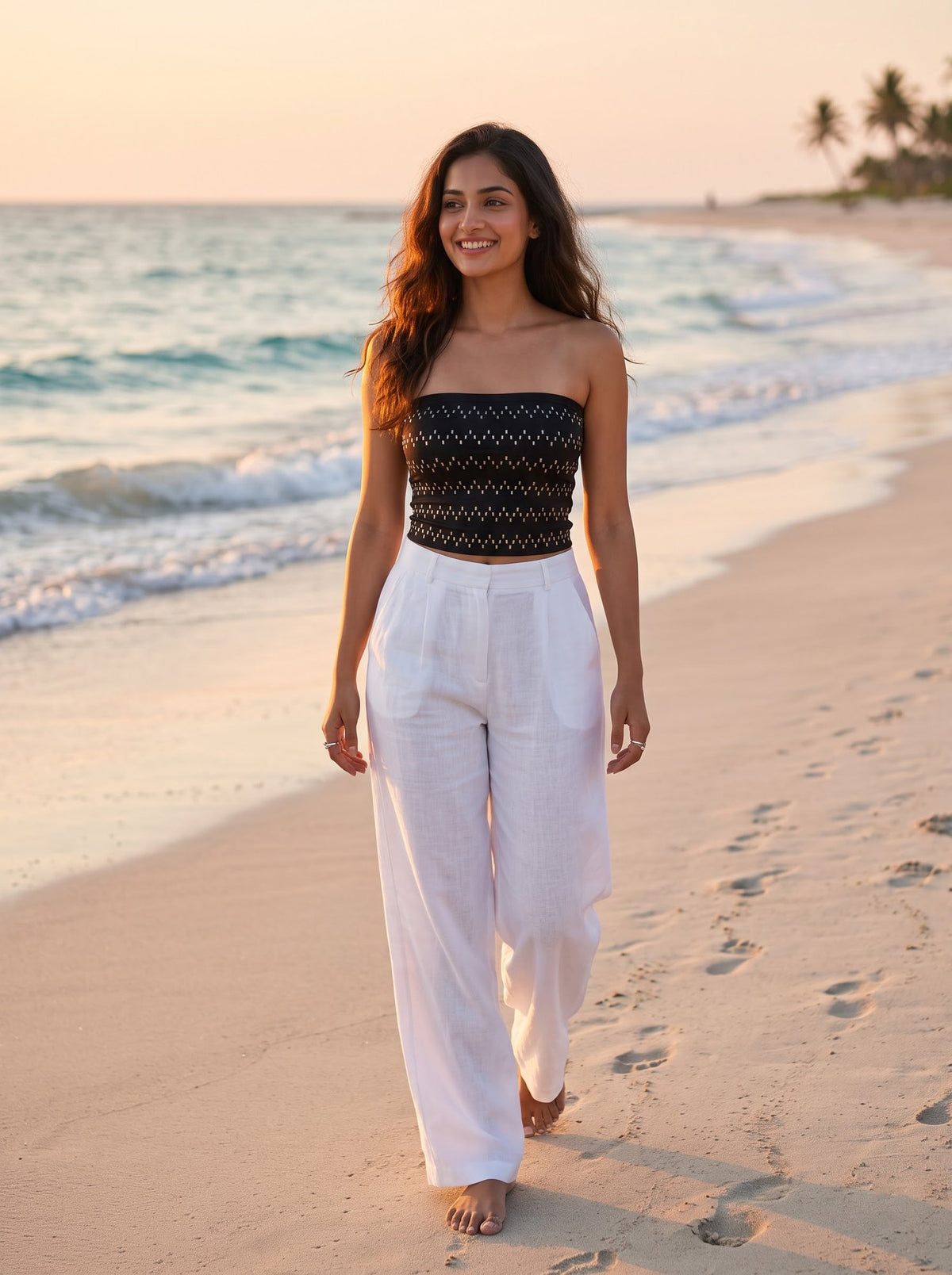 Metallic Smocked Bandeau — Black