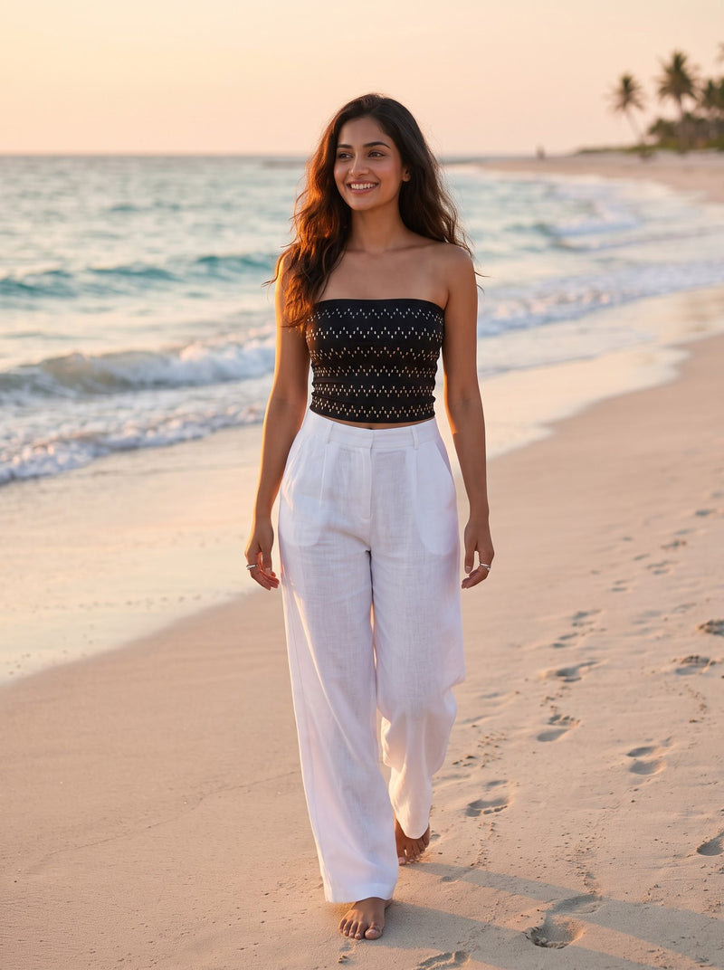 Metallic Smocked Bandeau — Black