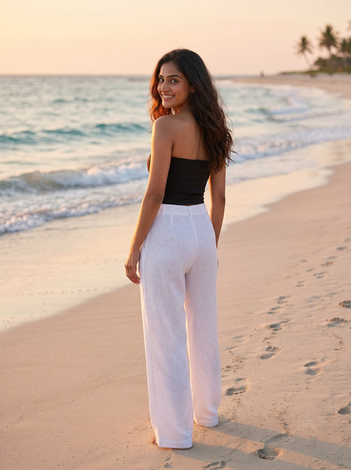 Metallic Smocked Bandeau — Black
