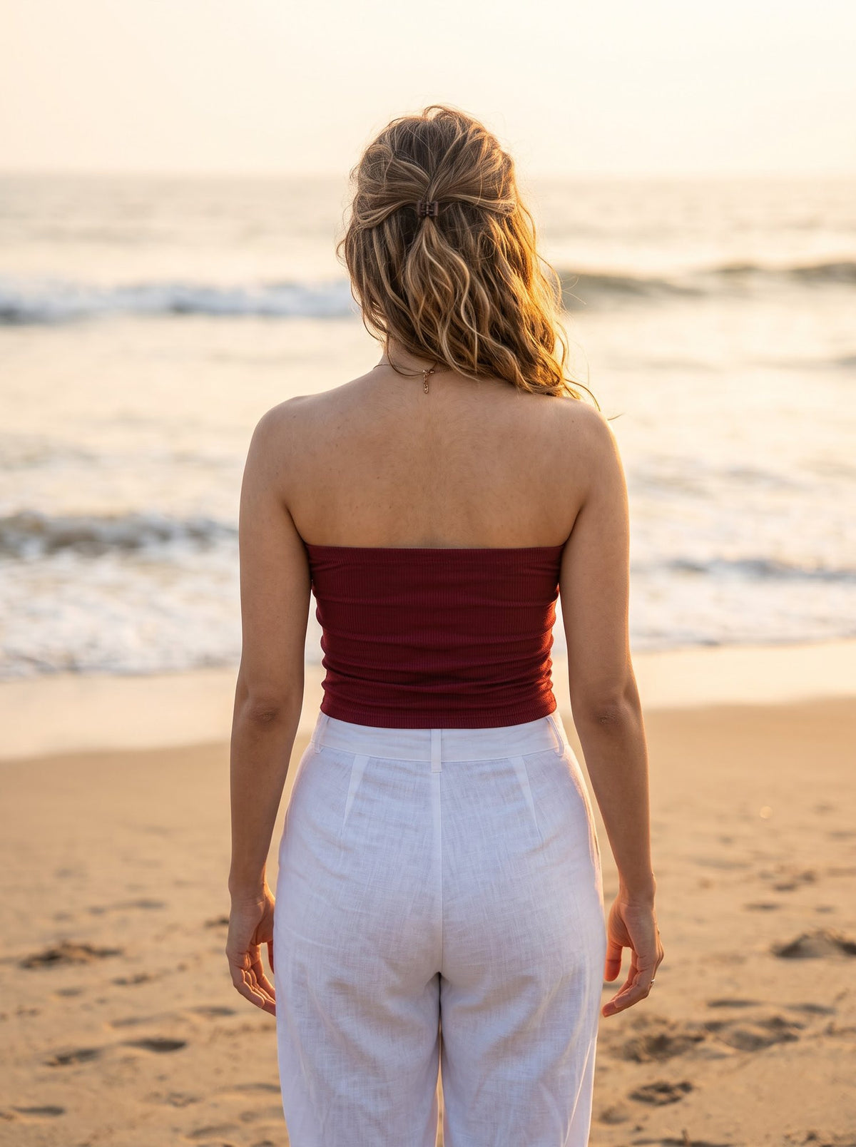 Ribbed Bandeau Tube Top — Maroon