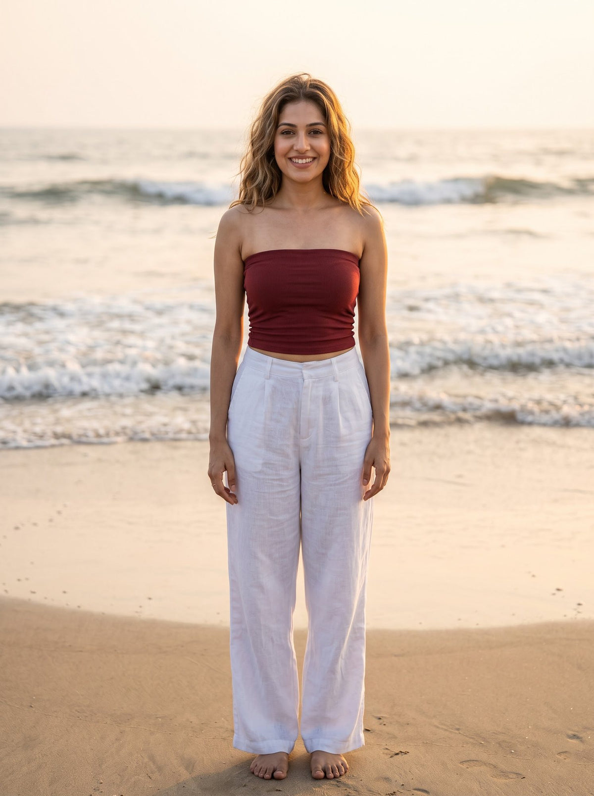 Ribbed Bandeau Tube Top — Maroon