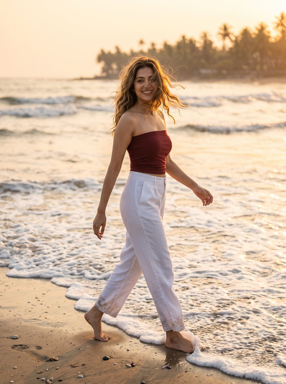 Ribbed Bandeau Tube Top — Maroon