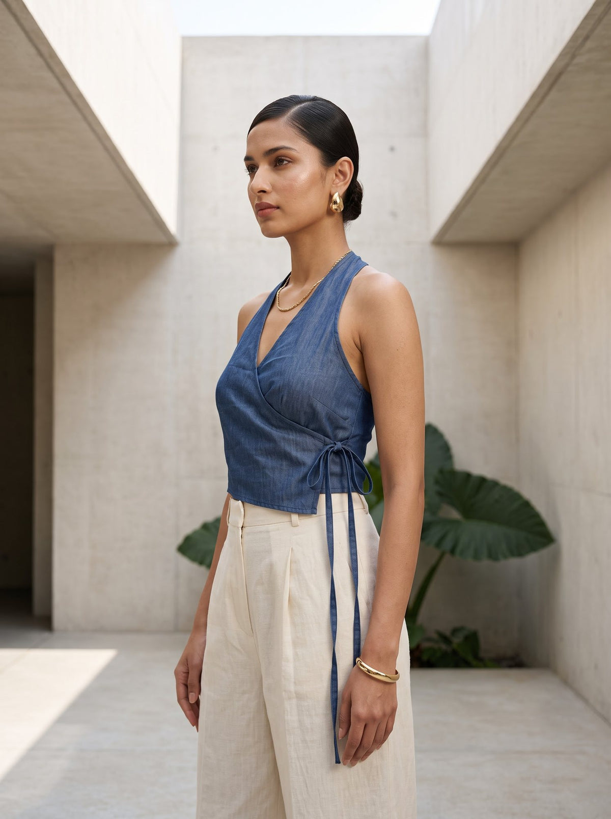 Chambray Wrap Tie Top