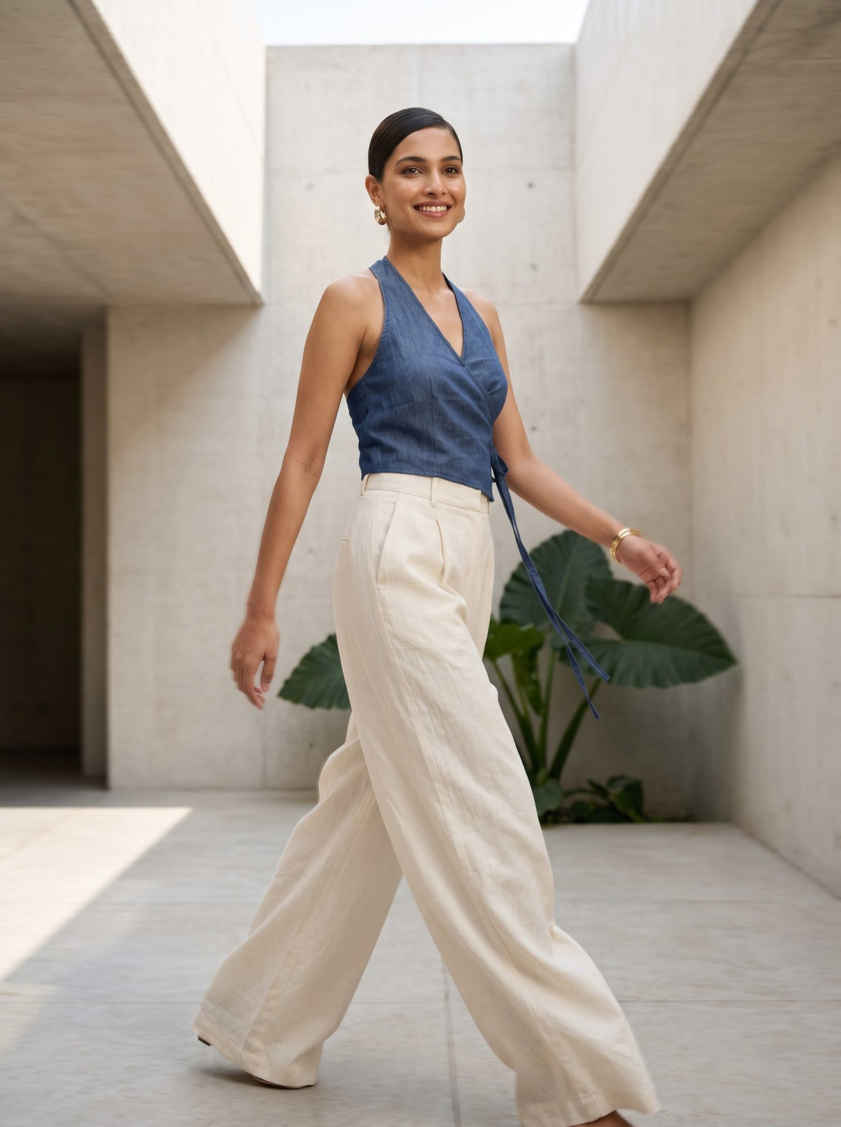 Chambray Wrap Tie Top
