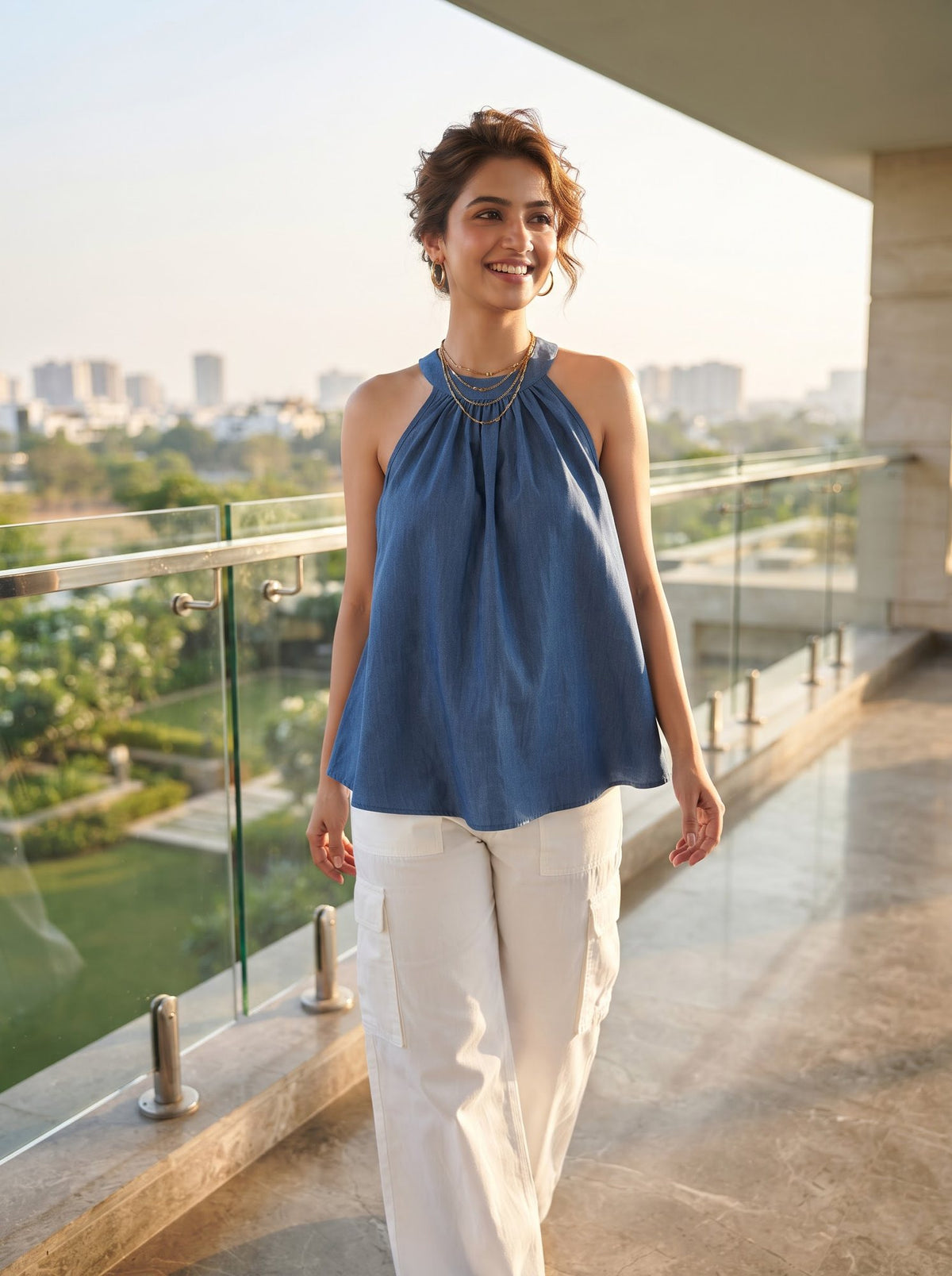 Chambray Halter Swing Top