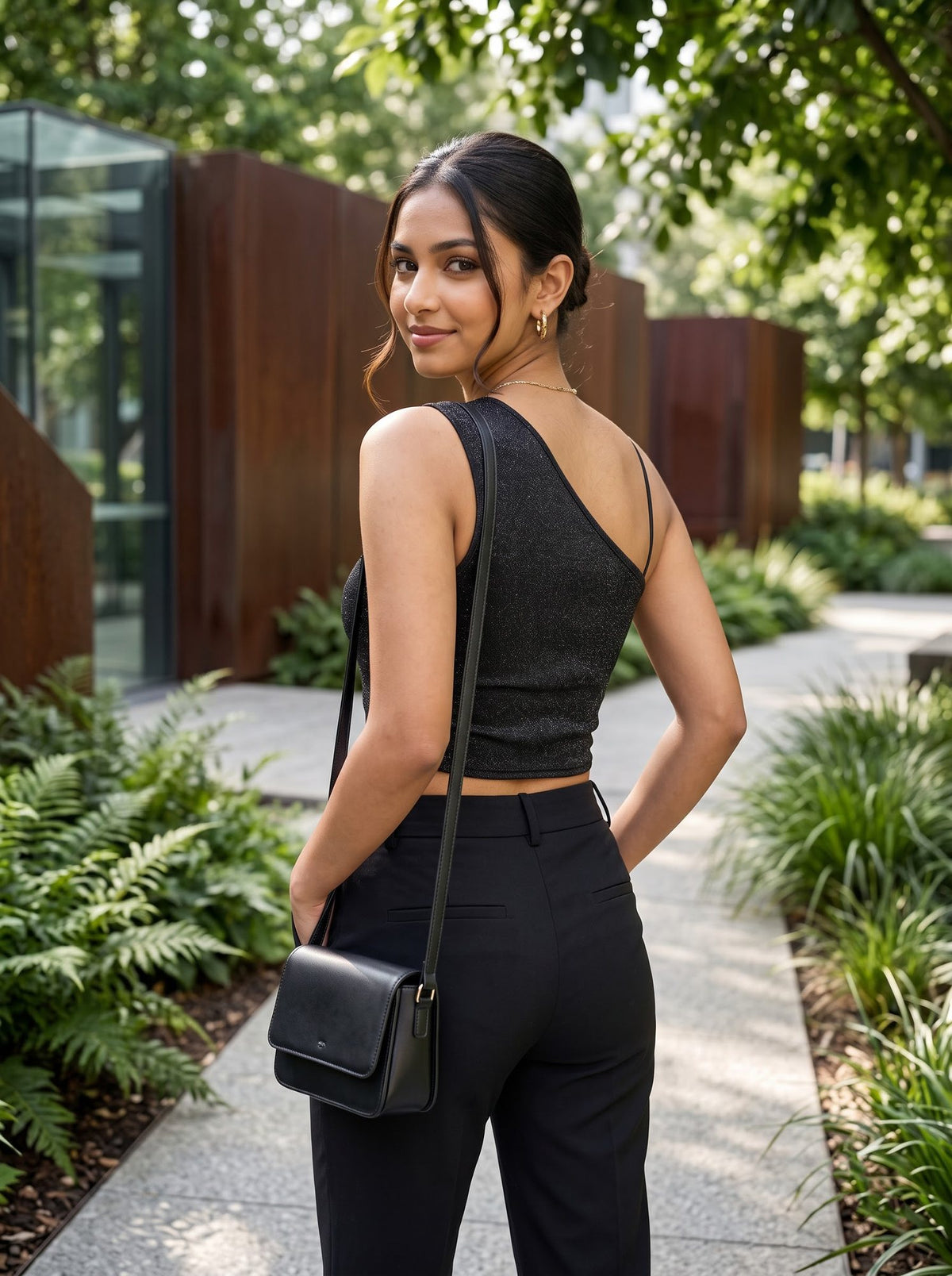 One-Shoulder Crop Top — Charcoal
