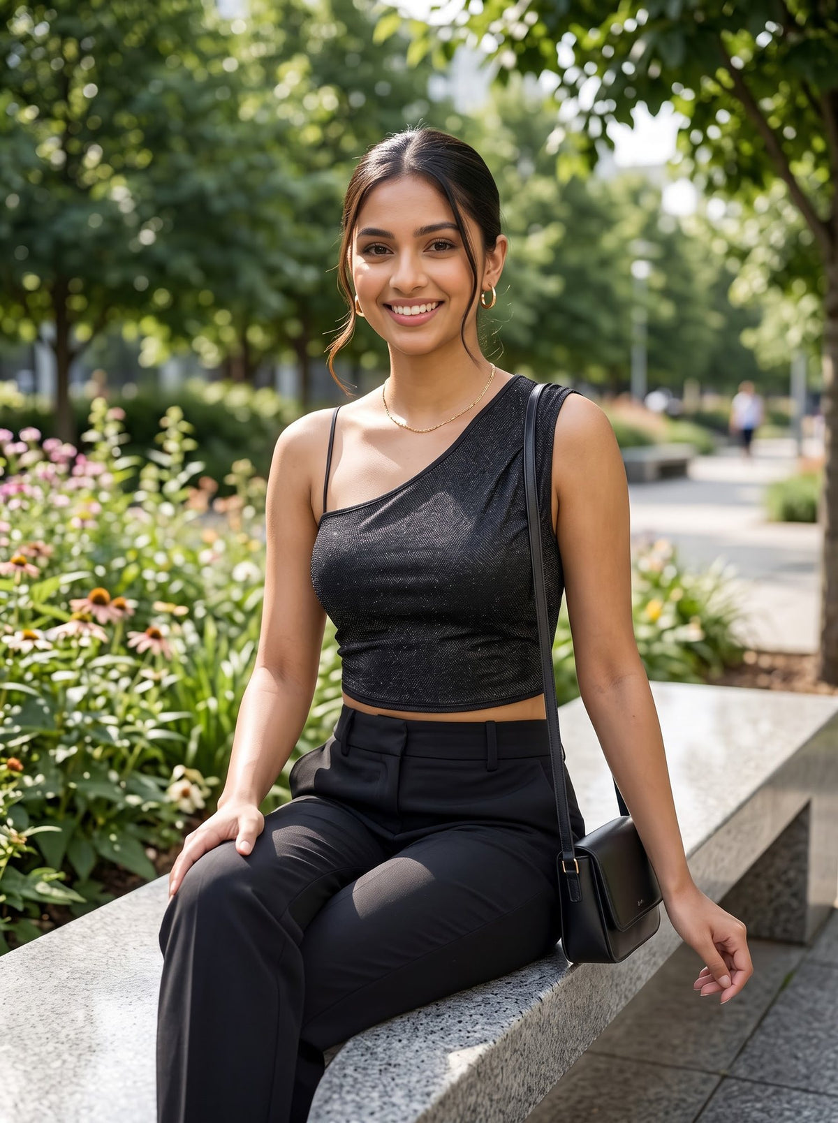 One-Shoulder Crop Top — Charcoal
