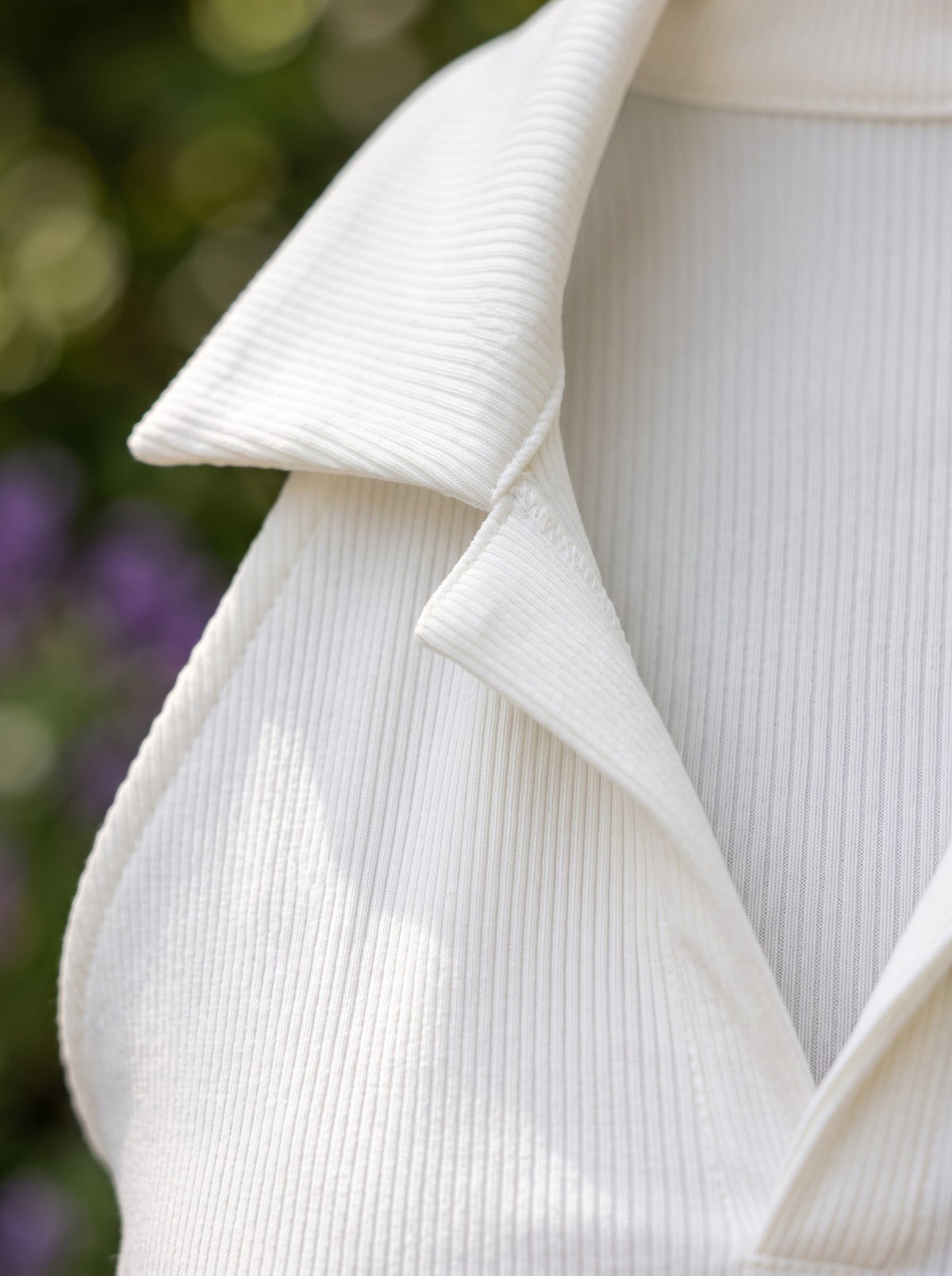 Ribbed Collar Sleeveless Polo — White