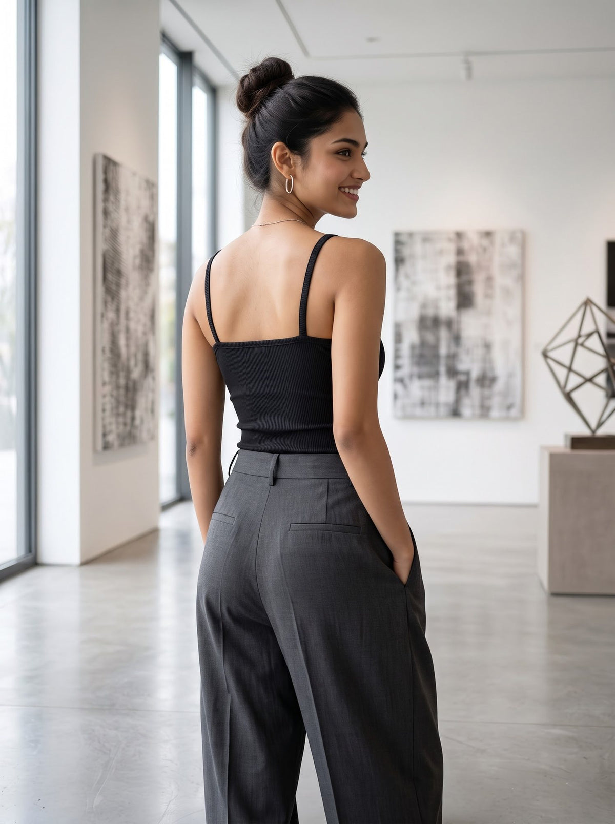 Ribbed Cross-Halter Top — Black