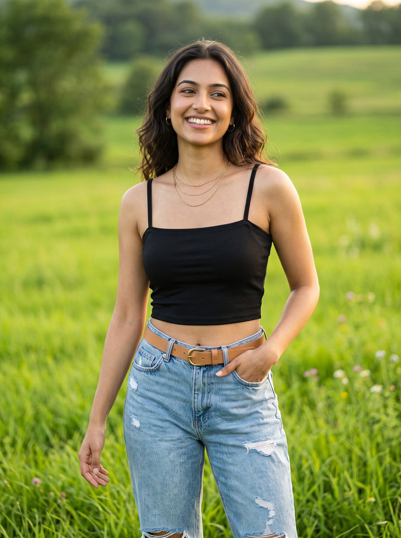 Valentina Strappy Crop Top — Black