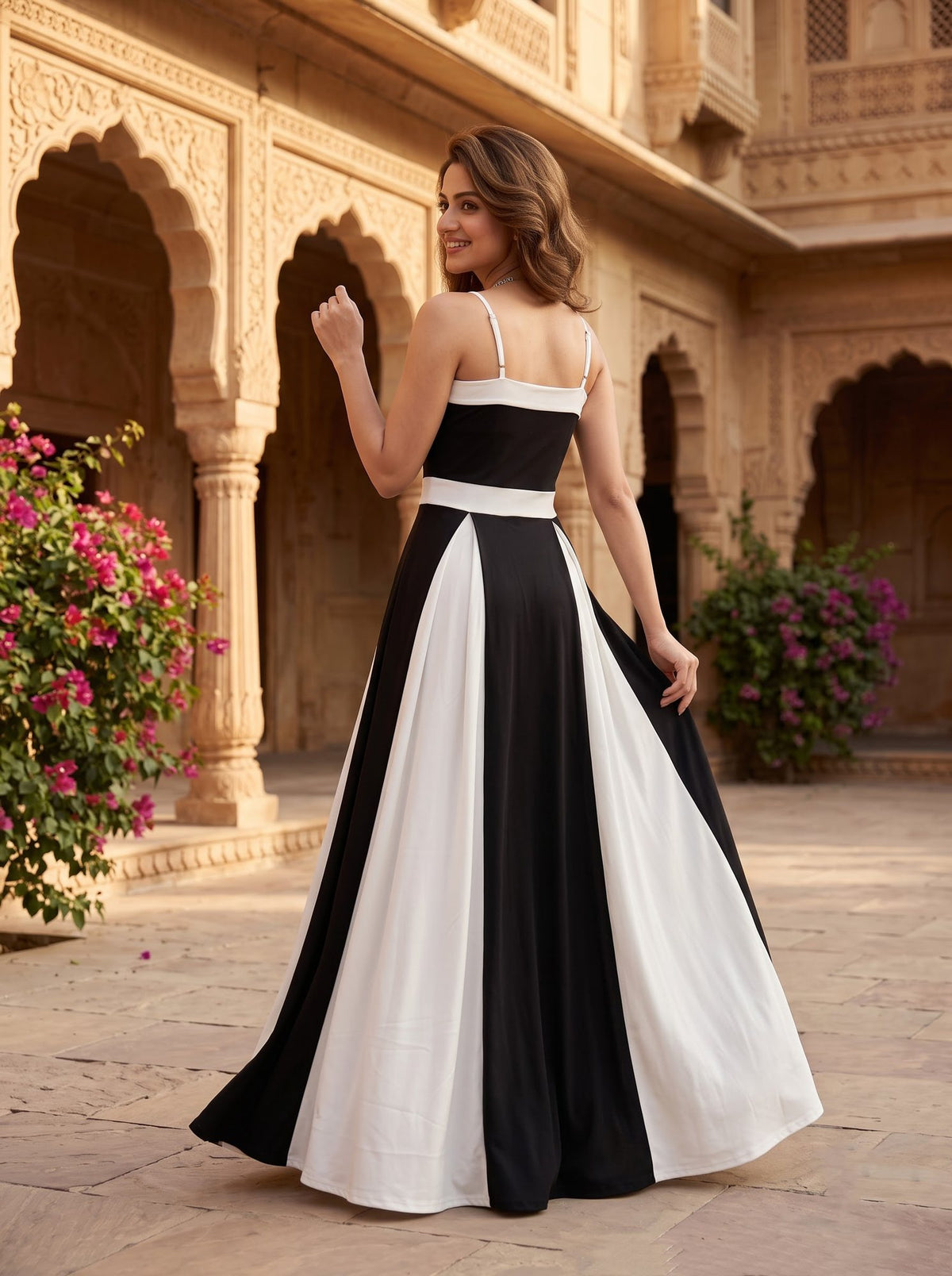 Colourblock Panel Maxi Dress — Black & White