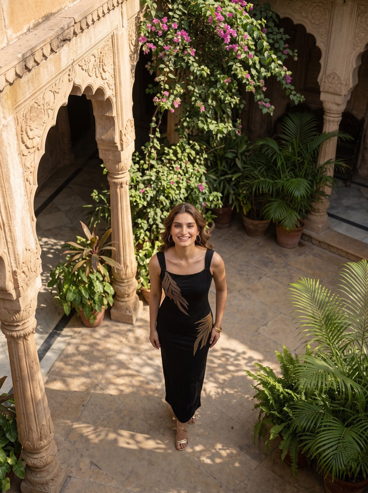 Bronze Rhinestone Column Maxi — Black