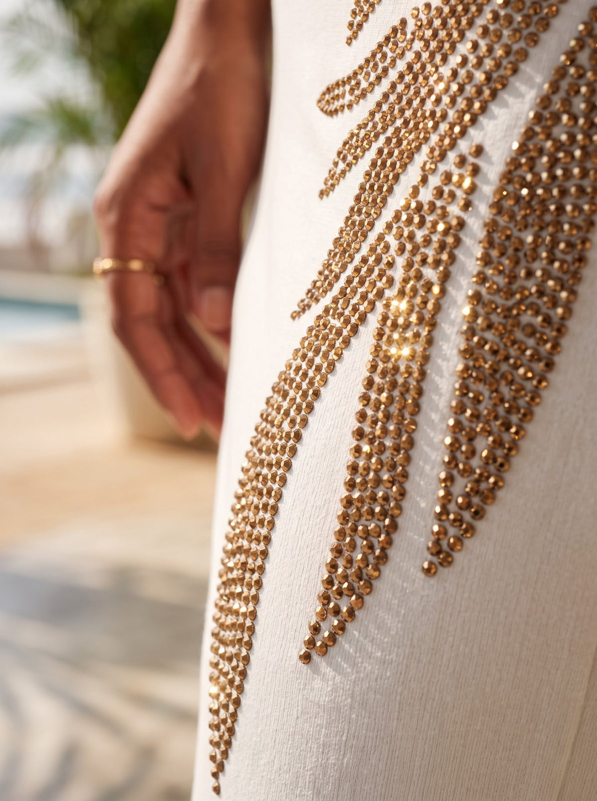 Bronze Rhinestone Column Maxi — White