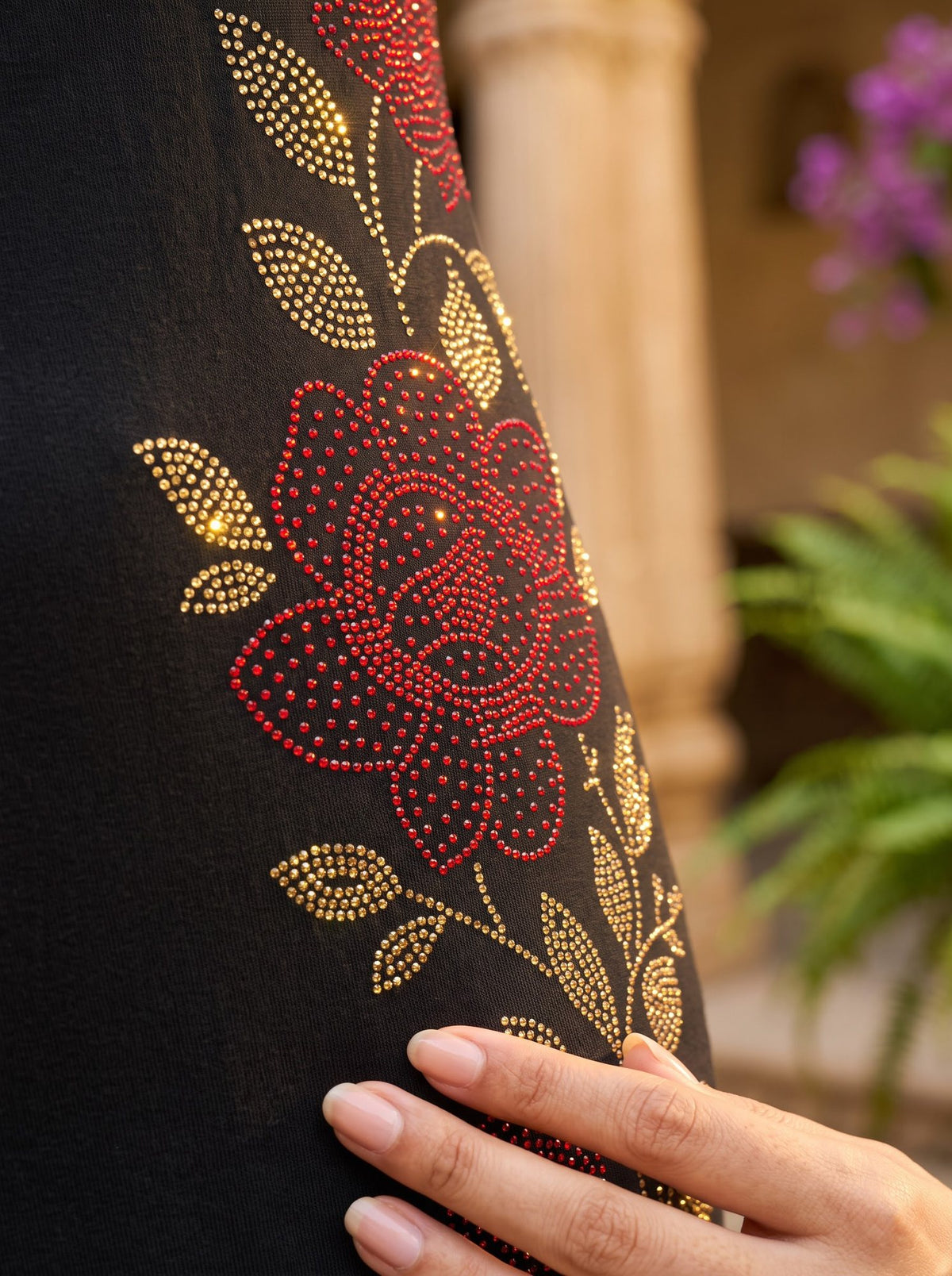 Rose Embellished Maxi — Black