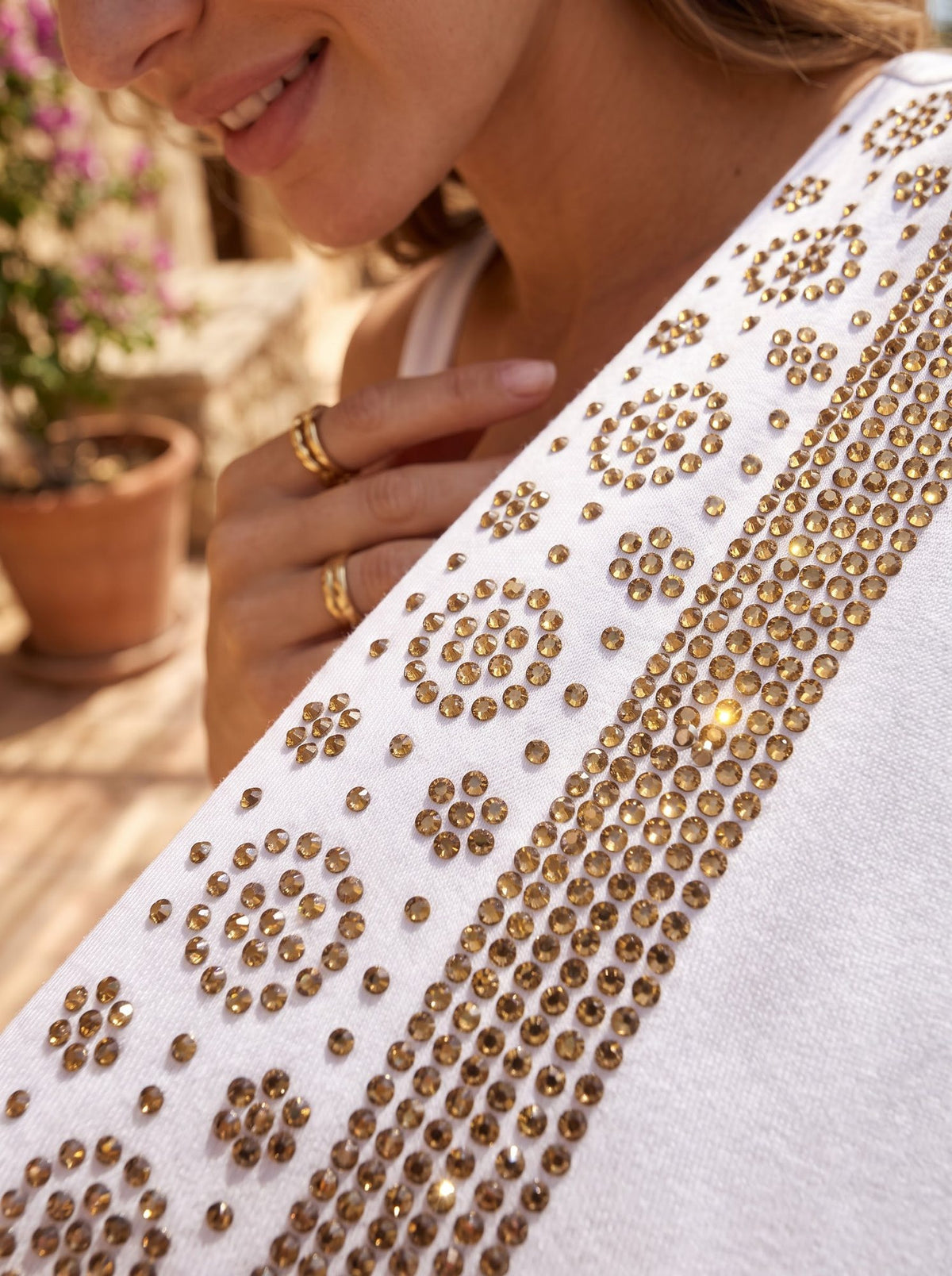 Gold Stripe Sleeveless Maxi — White