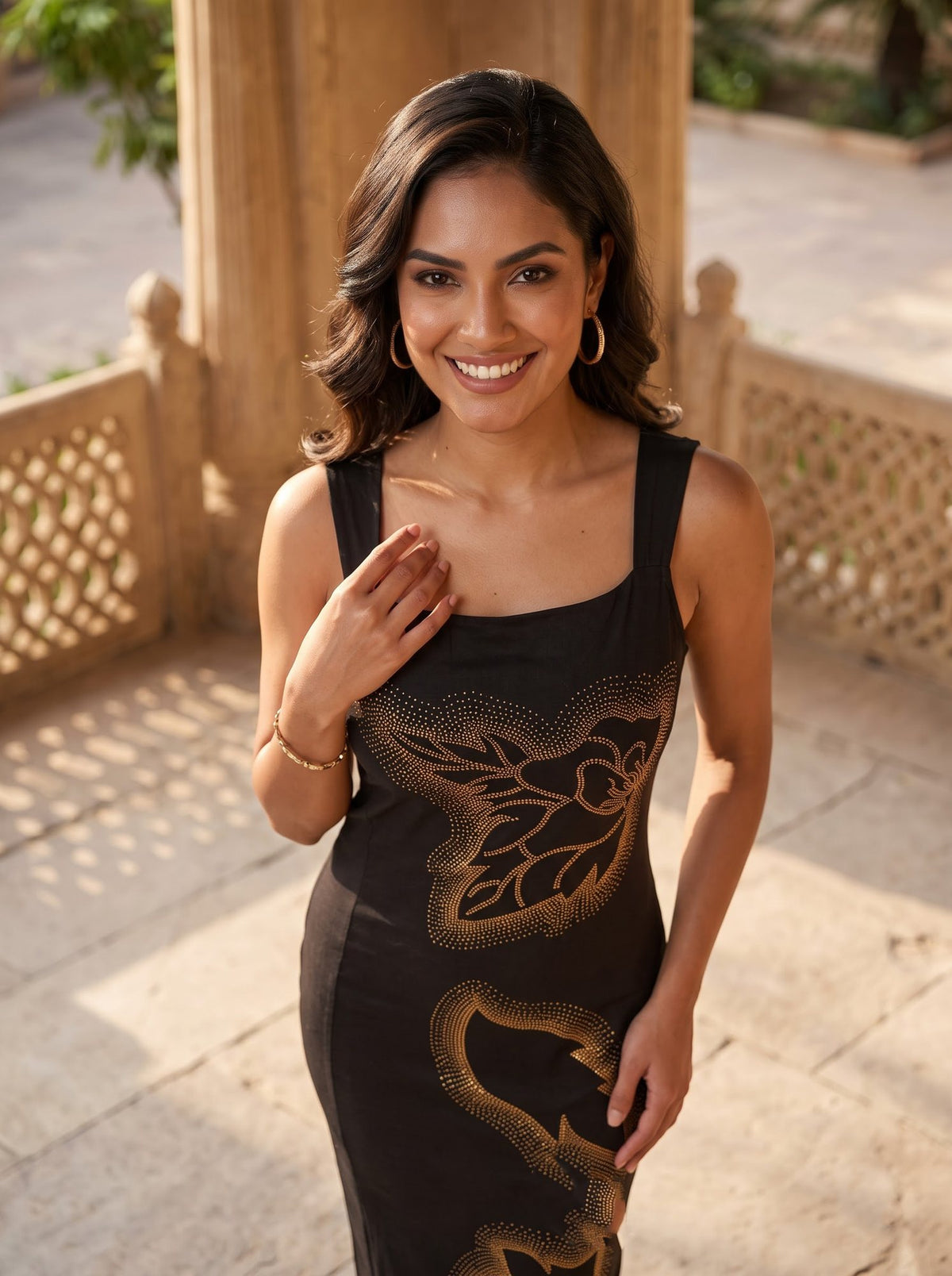 Embroidered Rhinestone Maxi — Black
