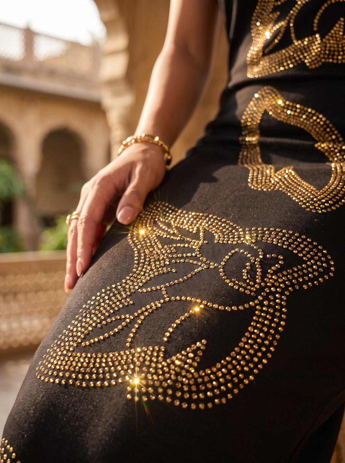 Embroidered Rhinestone Maxi — Black