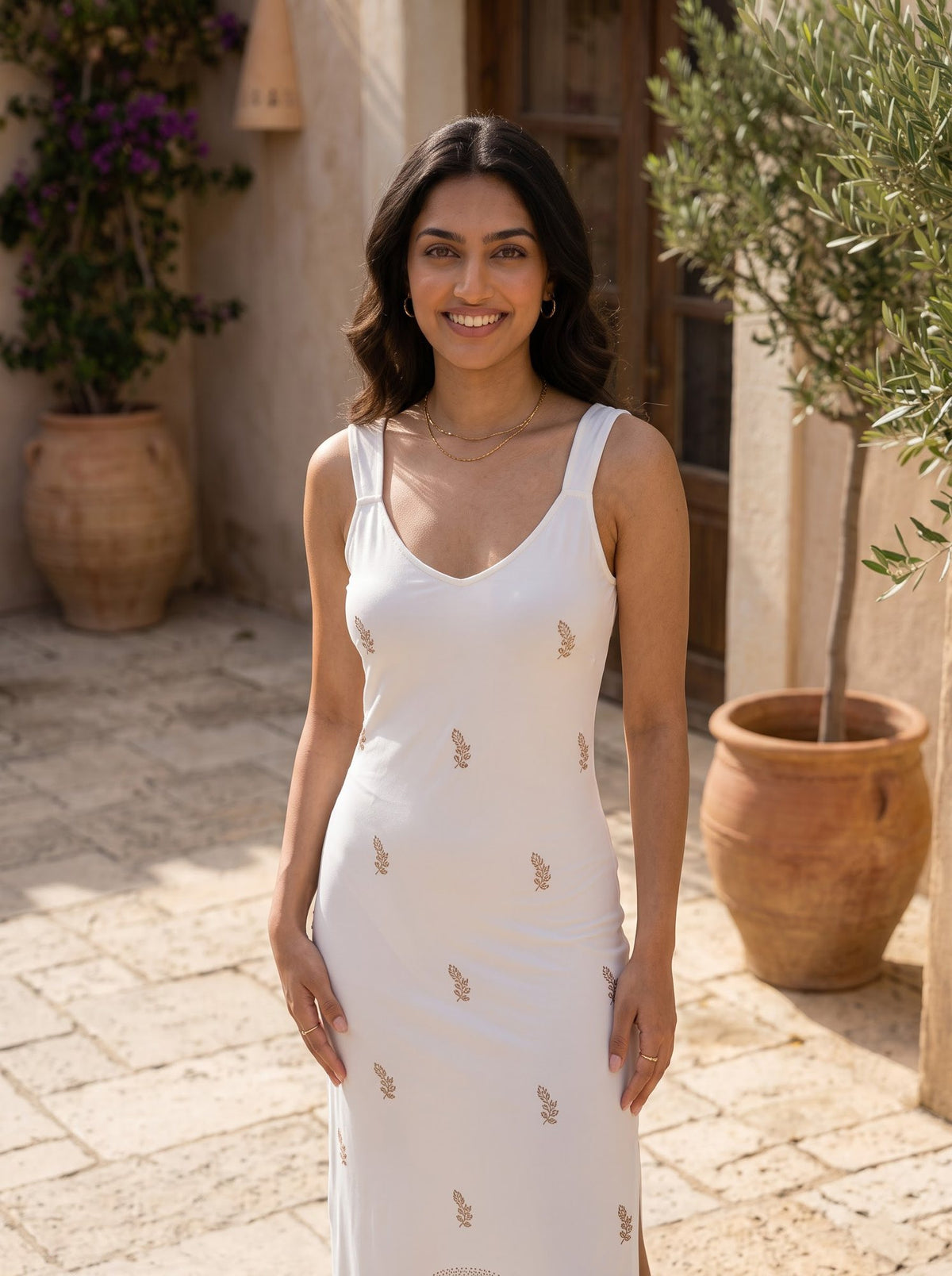 Petal Motif Bodycon Maxi — White