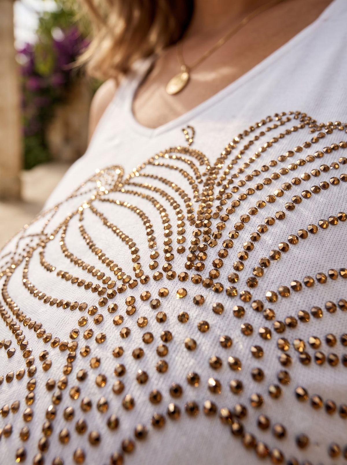 Bronze Rhinestone Bodycon Maxi — White