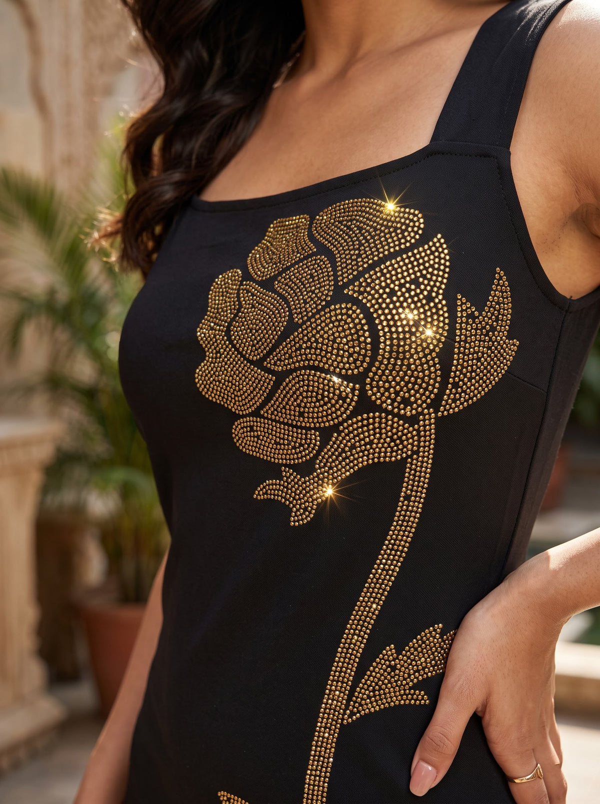 Golden Rose Rhinestone Maxi — Black
