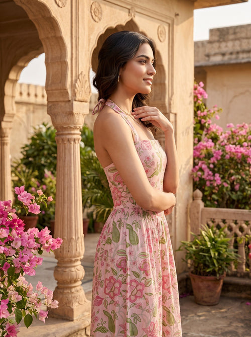 Blossom Print Strappy Maxi — Pink