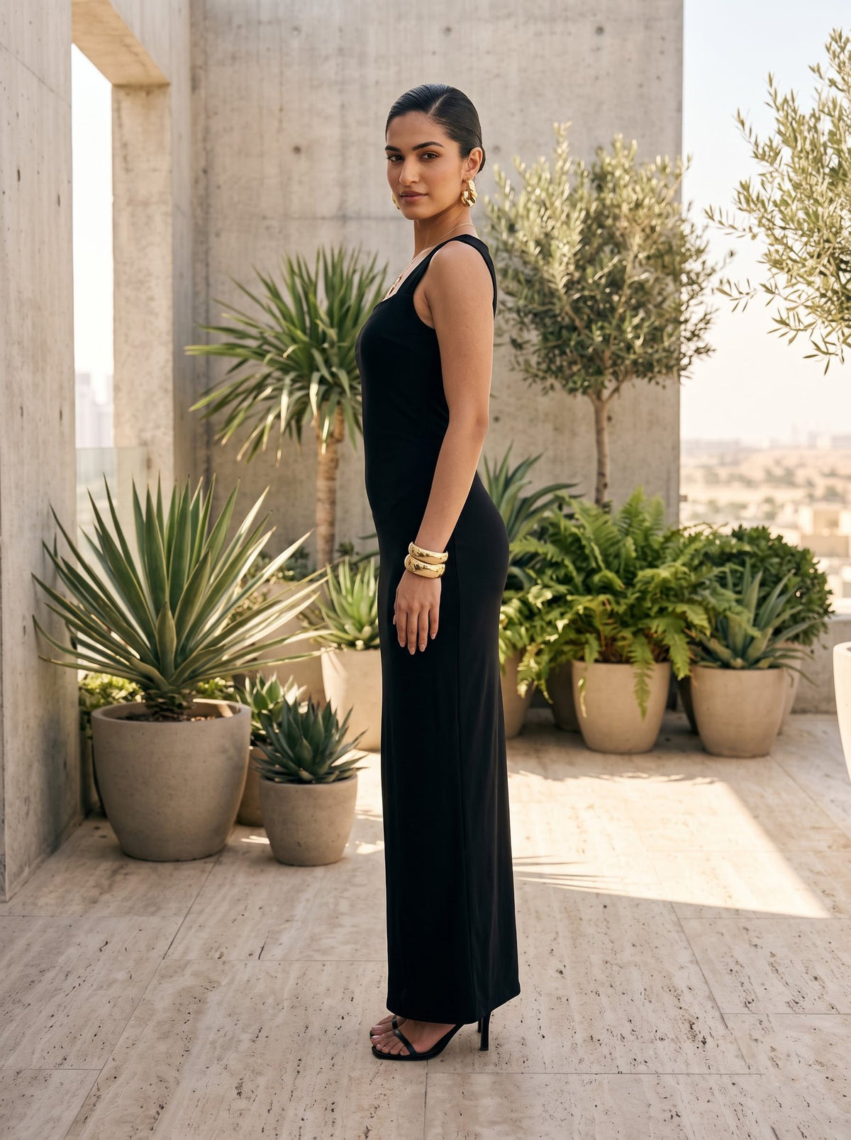 Square Neck Bodycon Maxi — Black